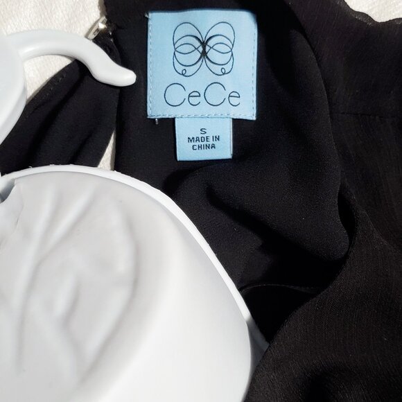 NWT- CeCE Ruffle Chiffon, Long Bell-Sleeve, Shift Dress- Rich Black- Small - Picture 10 of 11